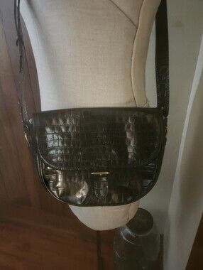 J Crew Black Croc Leather Crossbody Bag